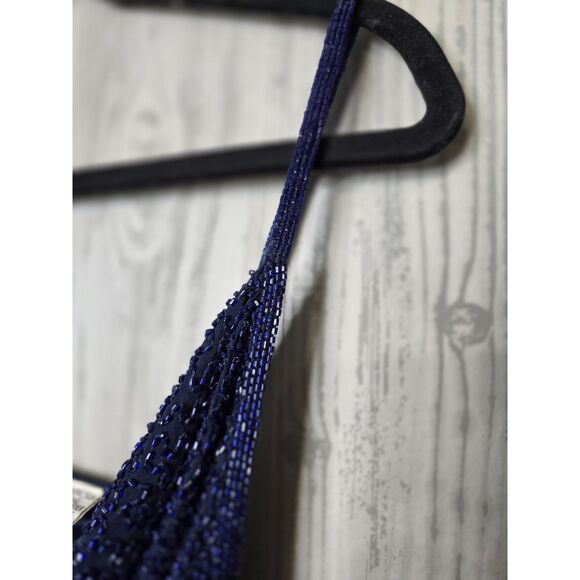 Scala Vintage 90s Beaded Silk Slip Dress Navy Blue NWT Size L Evening Glam - Picture 10 of 10